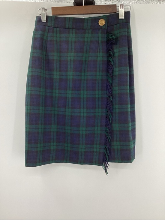 JH Collectibles Dresses & Skirts - JH Collectibles Wool Green & Navy Plaid Fringe Wrap Midi Skirt